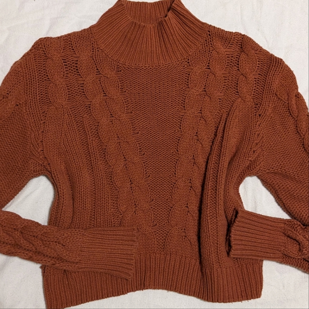 Aeropostale EUC Small Rusty Orange Chunky Knit Cropped Turtleneck Sweater